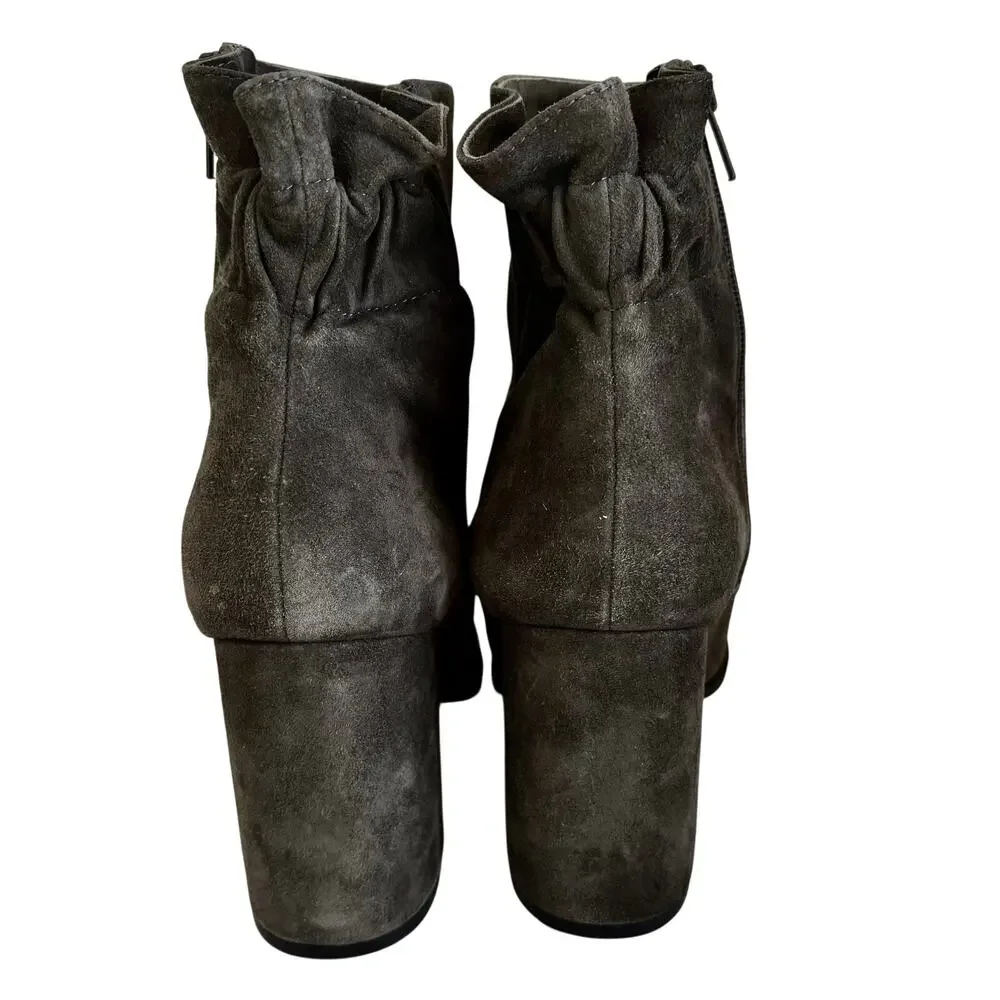 Arturo Chiang Rakel Grey Suede Block Heel Boots w/ Ruffle